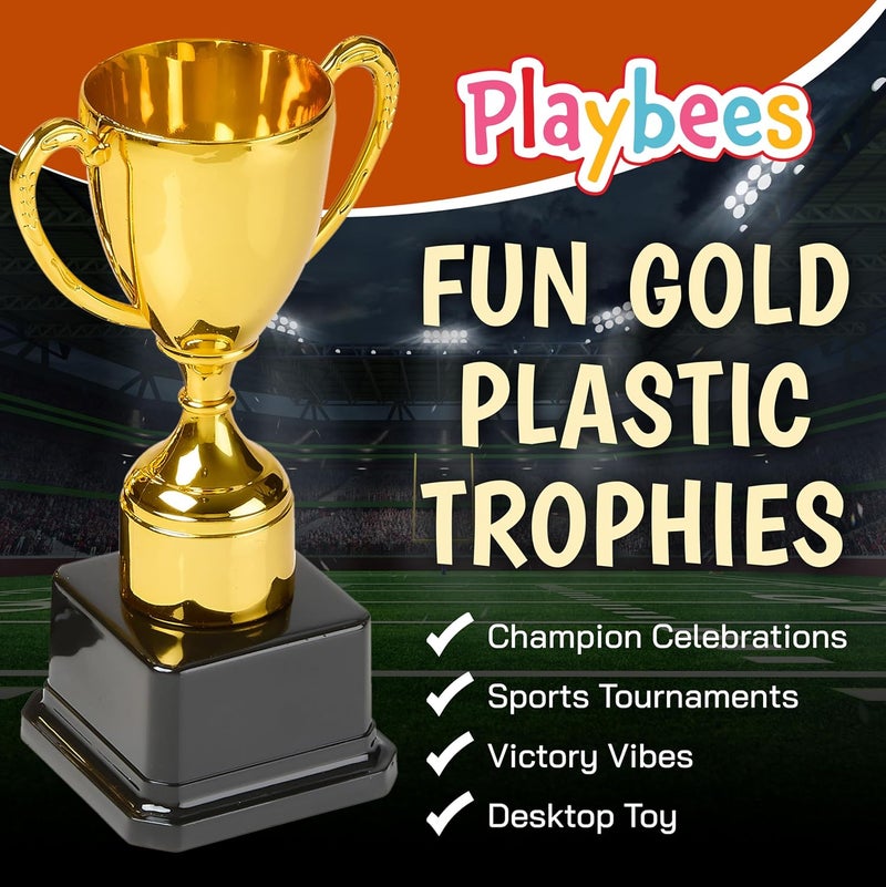 Playbees Fun Gold Plastic Trophies - 12 Pack - 7 Inch - Award Trophy Cup Set for Superstar Kids - Champion Celebrations, Sports Galore, and Victory Vibes - Desktop Toy - Image 2